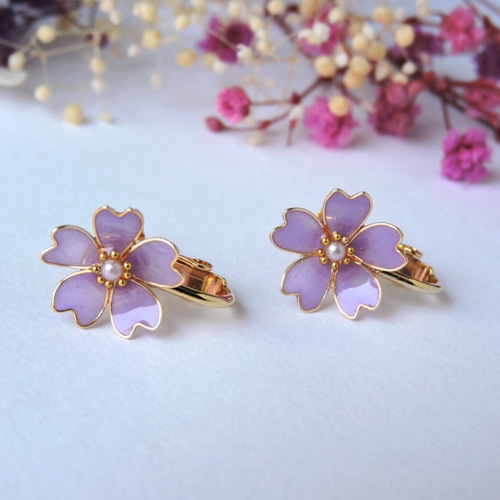 ミニ桜ピアス．イヤリング 紫 SAKURA / Cherry blossom mini ピアス