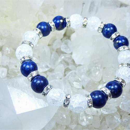 水晶ブレスレット　ラピスラズリ入り　オーダー　腕のサイズ教えてください ナンバー8水晶・ラピスラズリ ブレスレット ｜ 天然石通販の4976堂
