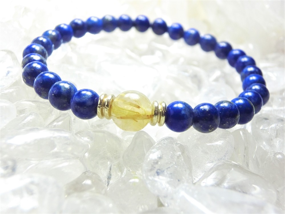 16mm　ラピスラズリ　ゴールドルチルクォーツ　大玉　天然石　ブレスレット