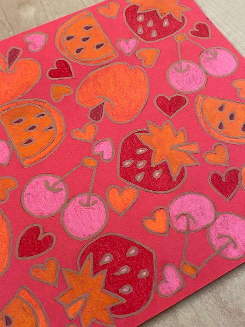 赤　手描きデザイン　選べるカラーシリーズ　アートスマホケース　　　りんご　さくらんぼ　いちご　すいか　果物