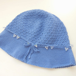 かぎ針編み シャボン玉ビーズ　帽子〈青色〉クールな乙女 3枚目の画像