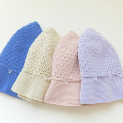 かぎ針編み シャボン玉ビーズ　帽子〈青色〉クールな乙女 5枚目の画像