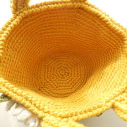 かぎ針編み　花籠ニットバッグ　(マーガレット)　からし色 7枚目の画像