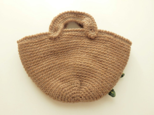 かぎ針編み　花籠ニットバッグ　(マーガレット) ココアブラウン色 8枚目の画像
