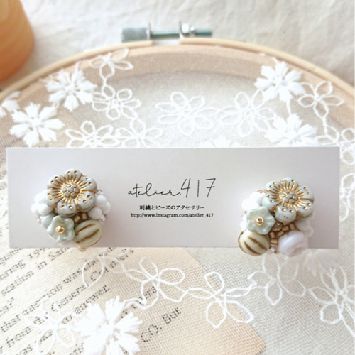 ꫛꫀꪝ✧‧˚砂糖菓子のようなビーズ刺繍❁❁❁／イヤリング イヤリング 