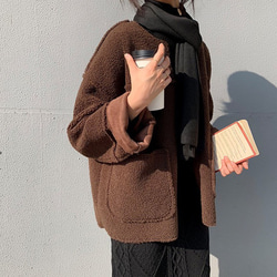 SALE] 厚手 ボアジャケット ブラウン レディース ボア ボアブルゾン