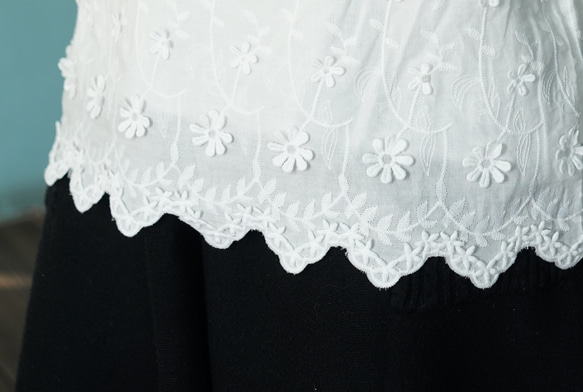 3D花卉刺繡 ❀ 豐盈袖子 100%棉 ❀ 荷葉邊蕾絲襯衫櫻花 第8張的照片