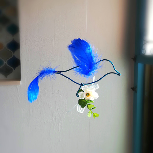 青い鳥】コバルトブルー フラワー デルフィニウム ユーカリ モビール