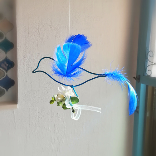 青い鳥】コバルトブルー フラワー デルフィニウム ユーカリ モビール