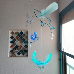 【トビウオ】 魚 モビール 飛び魚 海  鳥の羽 北欧テイスト シンプル フェザー インテリア Blue とびうお 10枚目の画像