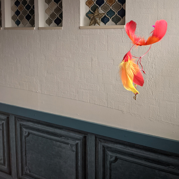 【フェニックス】火の鳥 不死鳥 夏 霊鳥 朱雀 瑞鳥 赤い鳥 モビール サンキャッチャー フェザー 炎 煉獄 焔 灼熱 9枚目の画像