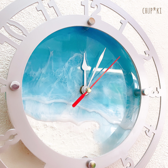エポキシレジン海アート掛け時計 2枚目の画像