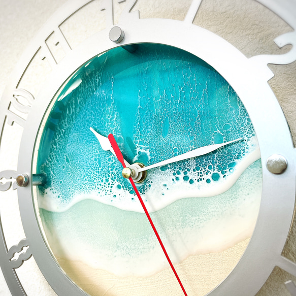 エポキシレジン 海アート 掛け時計 2枚目の画像