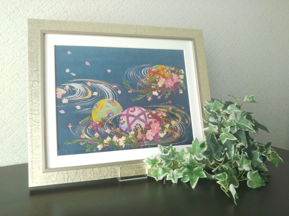 大人可愛いオシャレな手毬》お正月 押し花 押し花アート額 手毬 和