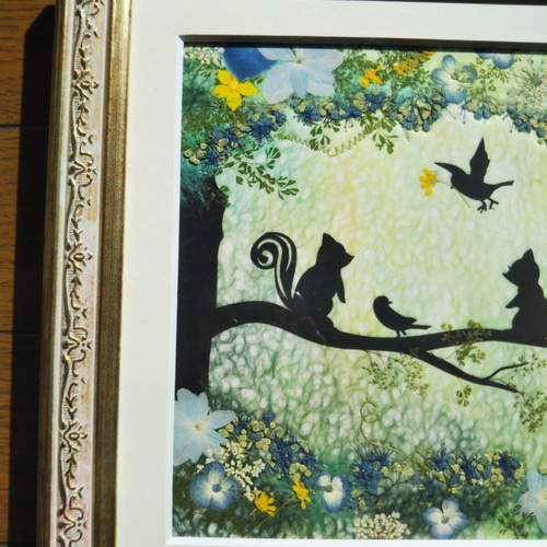 押し花アート「メルヘンの中の鹿」 押し花アート額》＃うさぎ＃風船＃押し花＃可愛い#メルヘン