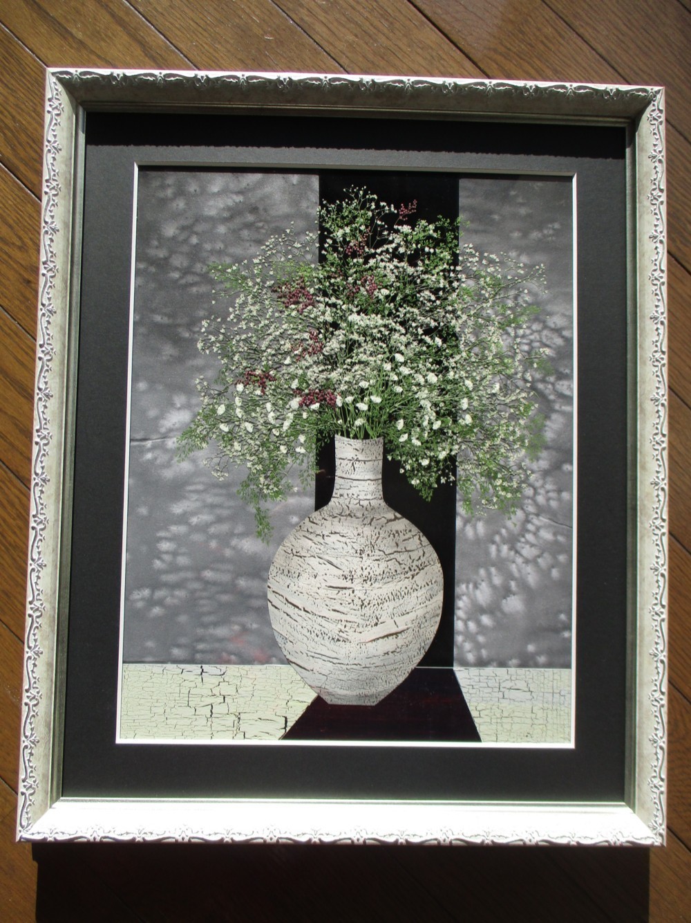版画　タテ　特寸法　花に花瓶　額装仕上げ品