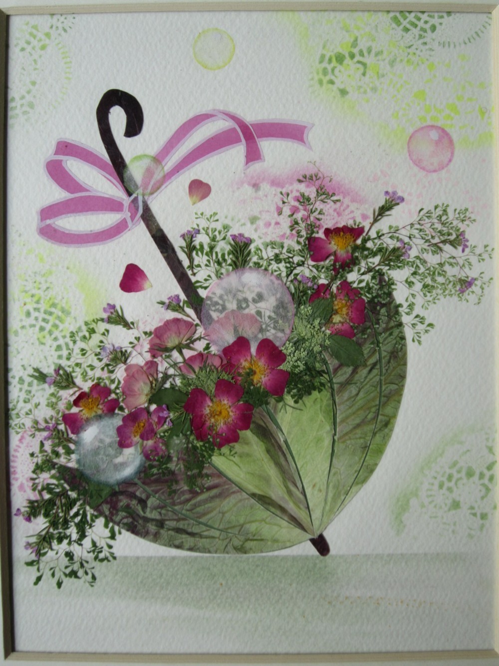 花乙女コレクション【押し花額　阿部とも　押し花・シャボン玉】 可愛さはじけるパラソル《押し花アート額》#押し花#キュート#夢