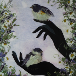 可愛い小鳥が幸せを運ぶ≪押しアート額》#ぬくもり#ほのぼの#ハーブ＃シルエット＃小鳥#おしゃれ#希望#夢＃ほっこり　 1枚目の画像