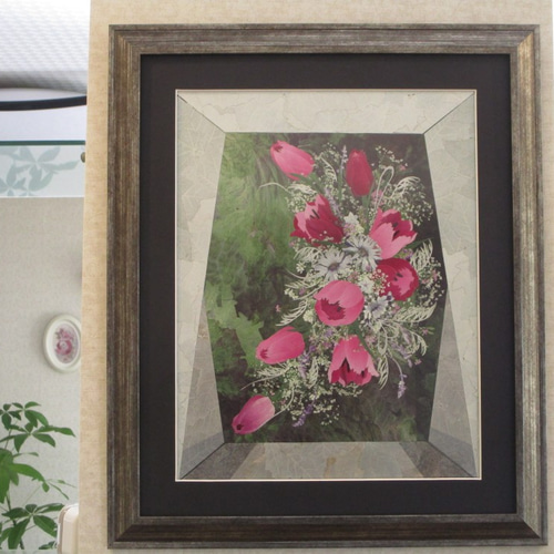 美品　ヴィンテージ　押し花　木製額　大きめ　落ち着いた色合いが素敵な　花　絵 美品 ヴィンテージ 押し花 木製額 大きめ 落ち着いた色合いが