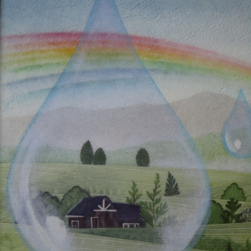 新作2021 雨あがり《押し花アート額》＃虹＃絵本＃雫＃ファンタジー