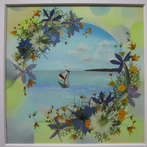 さわやかな《夏の海の押し花アート額》＃押し花＃夏の海＃旅の