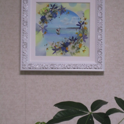 さわやかな《夏の海の押し花アート額》＃押し花＃夏の海＃旅の