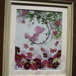美しい風景絵画のような《押し花アート額》湖畔・花畑・森