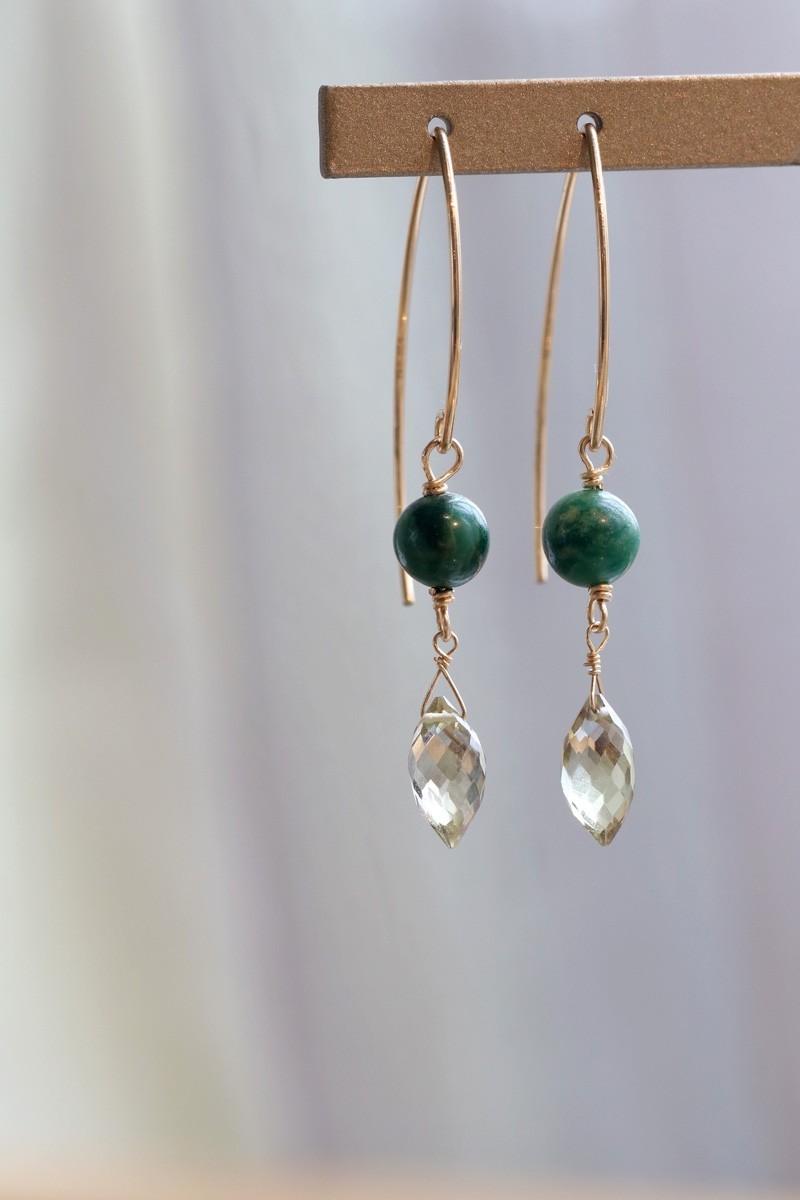 ヴァーダイトとスモーキーなレモンクォーツのピアス