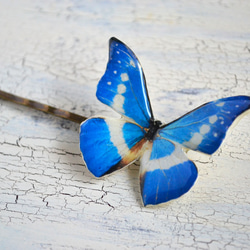 小さな森に住む蝶のヘアピン　白×ブルー 1枚目の画像