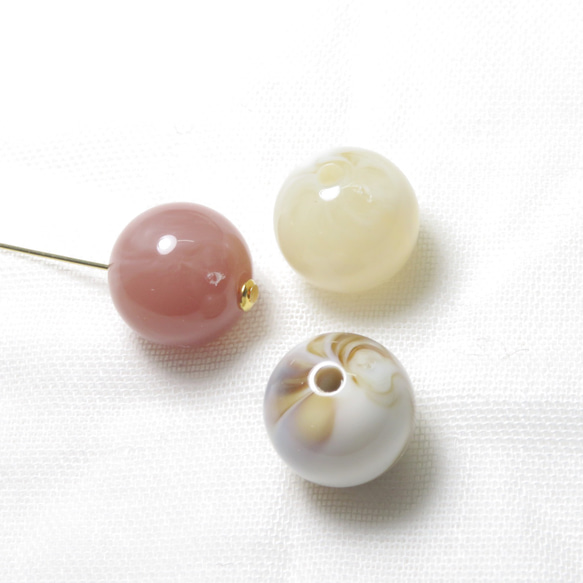 cream(12pcs)marble round beads 2枚目の画像