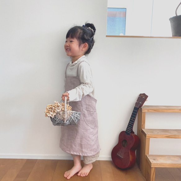 こどものリネンエプロン☆親子でお揃い 1枚目の画像