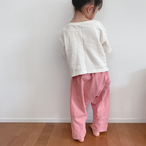 ローズピンク』バイオウォッシュハーフリネンのサルエルパンツ☆親子