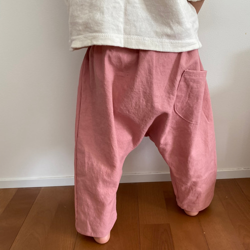 ローズピンク』バイオウォッシュハーフリネンのサルエルパンツ☆親子