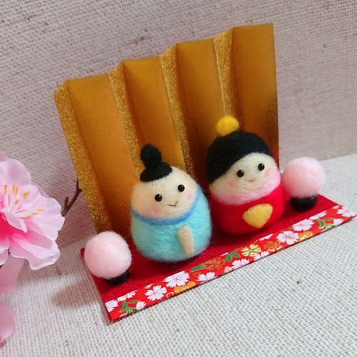 choco 羊毛 お雛様 羊毛フェルト お雛様 雛人形 ミニサイズ ぼんぼり付き ひな人形