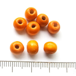 【15g/130個入】ウッドビーズ 7mm 丸型 オレンジ 3枚目の画像