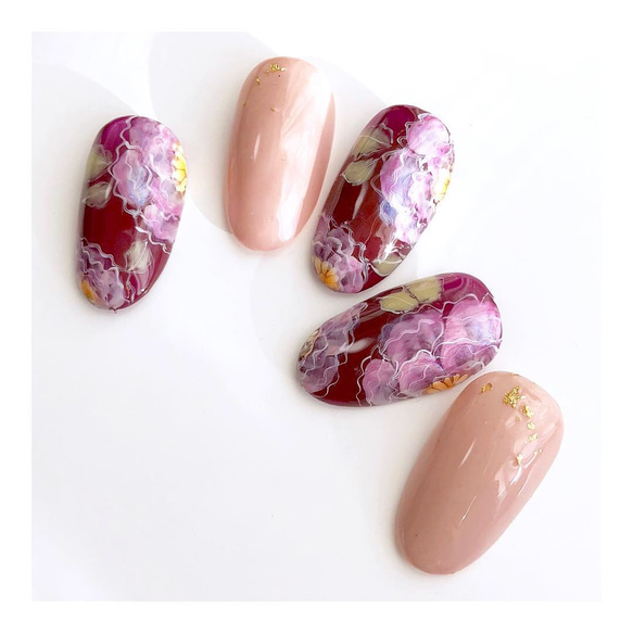 花柄ネイルチップセット 10個 淡色和装ネイルチップ ホワイト