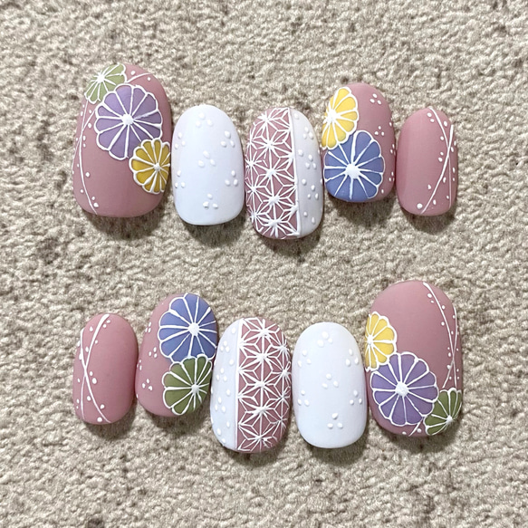 手描き 和柄ネイル 和装/成人式ネイル/卒業式ネイル/結婚式/付け