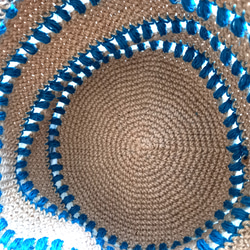 【受注作製】麻ひも玉編み模様のマルシェバック(ブルー)【Lサイズ】 4枚目の画像
