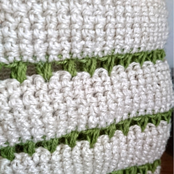 【受注作製】麻ひも玉編み模様のマルシェバック(ホワイト×黄緑)【Lサイズ】 3枚目の画像