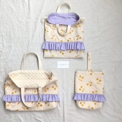 ❁受注製作❁さくらんぼ柄フリルバッグ　3点セット　IV×LV 2枚目の画像