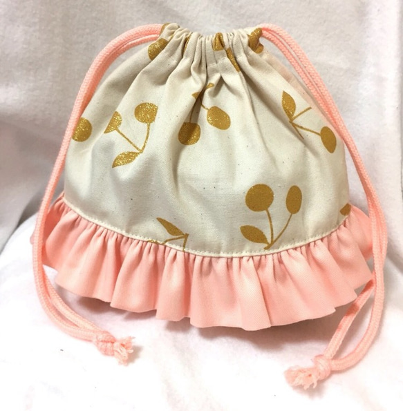 ちゃーこ様 専用❁さくらんぼ柄フリルお弁当袋（ピンク） 2枚目の画像