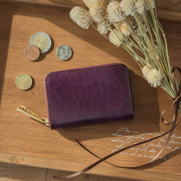 [永久免費保修] 皮革珠寶 Lugateau 皮革紫色硬幣盒 閃亮而奢華的寶石 ♪ 第2張的照片