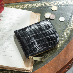 【終身免費保修】新加坡Hen Lawn Shiny Crocodyl Black Compact Wallet-L 形拉鍊 第3張的照片