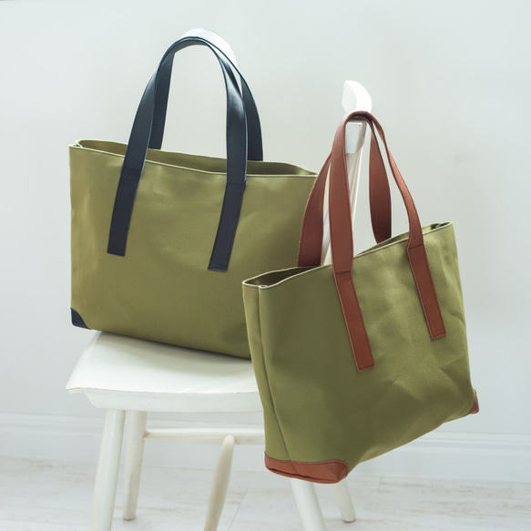 【限時特賣】Tote bag Takashima 帆布 x 可水洗可水洗皮革（黑色或棕色） 大家製作的系列中的第二款！ 第1張的照片
