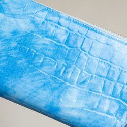 【永久無料保証】ココロ晴れやか。エナメルクロコの型押し牛革　青空　コンパクト財布-L字ファスナー- 5枚目の画像