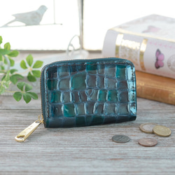[永久免費保證] 像珠寶一樣透明 ☆ 彩色玻璃皮革海軍藍硬幣盒零錢包 第1張的照片