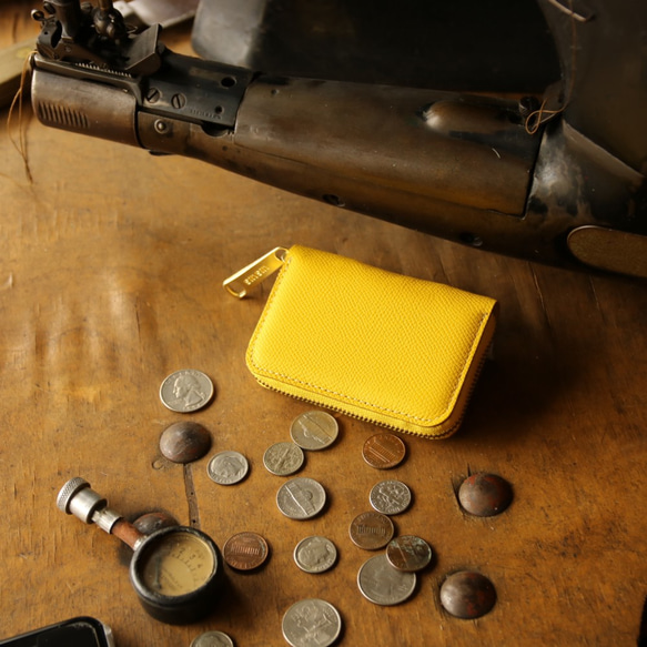 [永久免費保修]優雅豪華小牛☆文字處理器Lux皮革黃色零錢包零錢包 第1張的照片