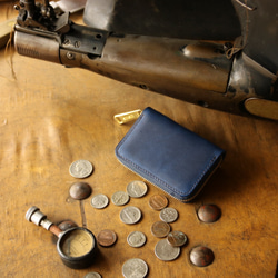[永久免費保修] 意大利出生的漿果皮革海軍藍零錢包零錢包 第1張的照片