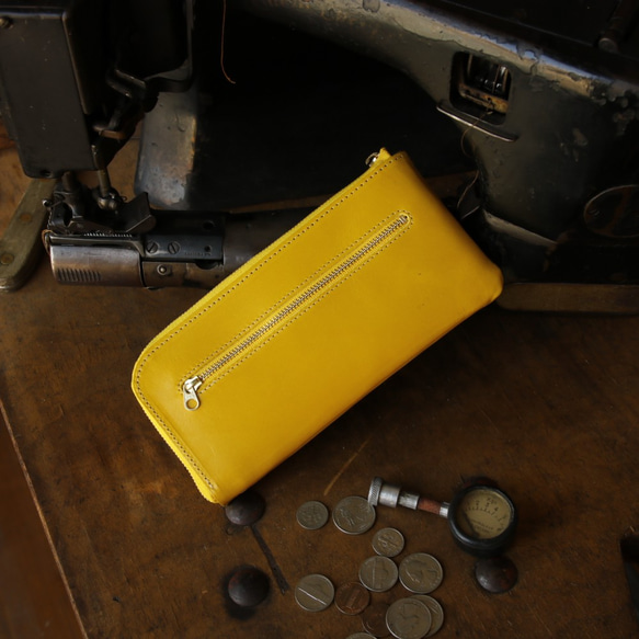 【永久免費保證】精美多彩♪Dainichi Kip Primo Leather Yellow 輕薄L形拉鍊錢包 第1張的照片