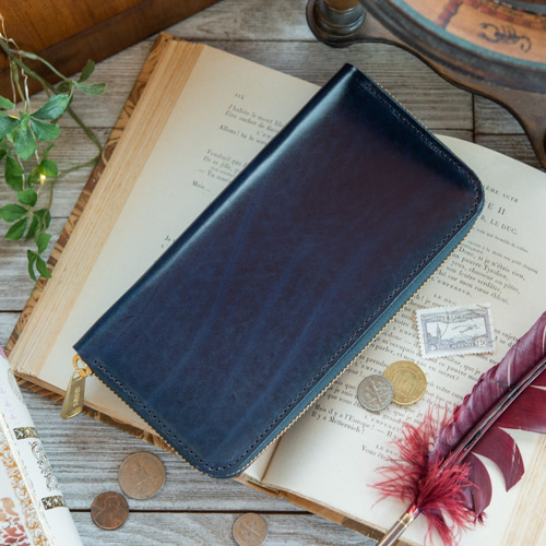 永久無料保証】革の宝石 ルガトーレザー ネイビー ラウンド